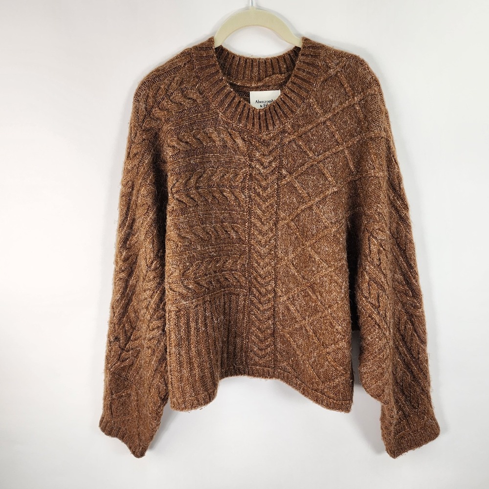 Abercrombie & Fitch Sweater Women's S/M Brown Cable Knit Chunky Cozy Dolman